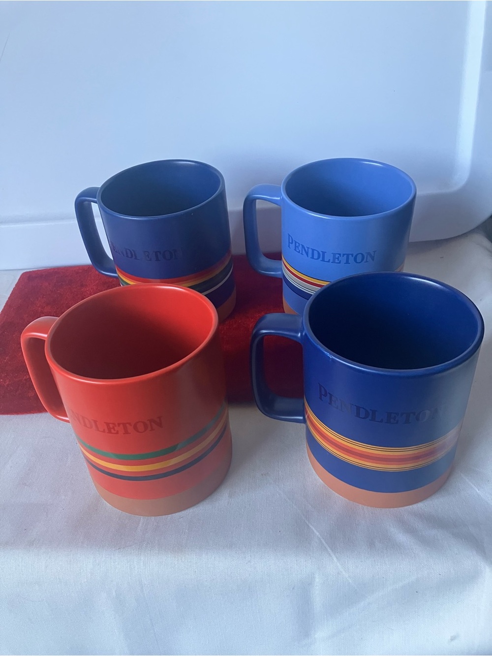 Pendleton Woolen Mills National Parks Stripe Blanket Stoneware Mugs Set 4 18oz.